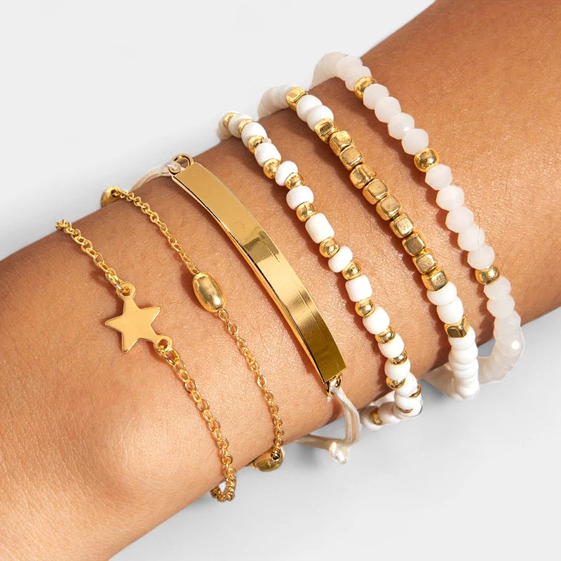 Virelle-Virelle | Dames armbandenset – Hars kralenwerk, Ster hangerdesign, Gelaagde stijl