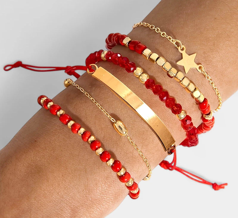 Virelle-Virelle | Dames armbandenset – Hars kralenwerk, Ster hangerdesign, Gelaagde stijl