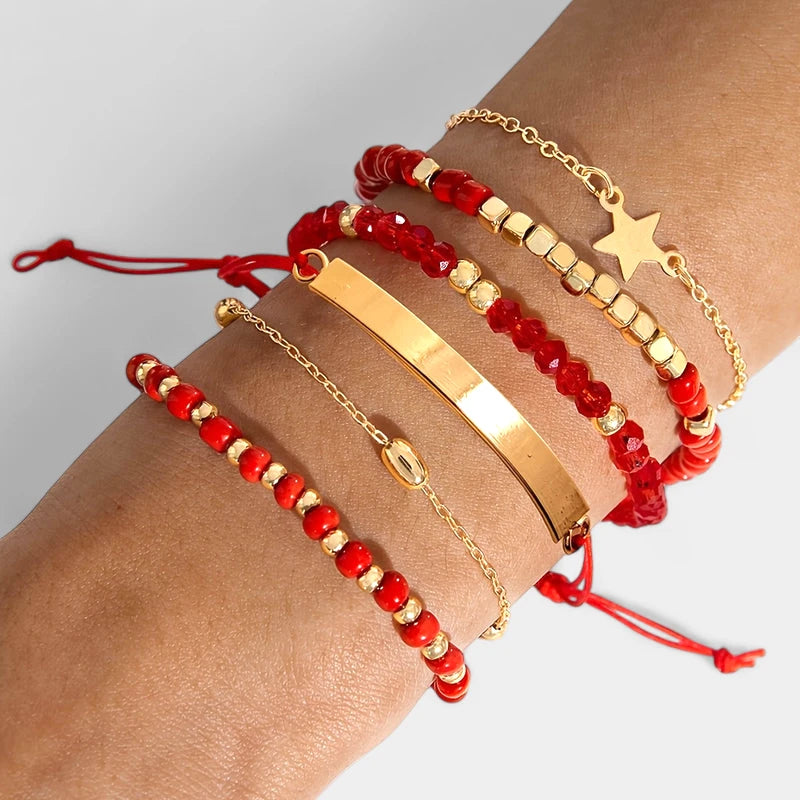 Virelle-Virelle | Dames armbandenset – Hars kralenwerk, Ster hangerdesign, Gelaagde stijl