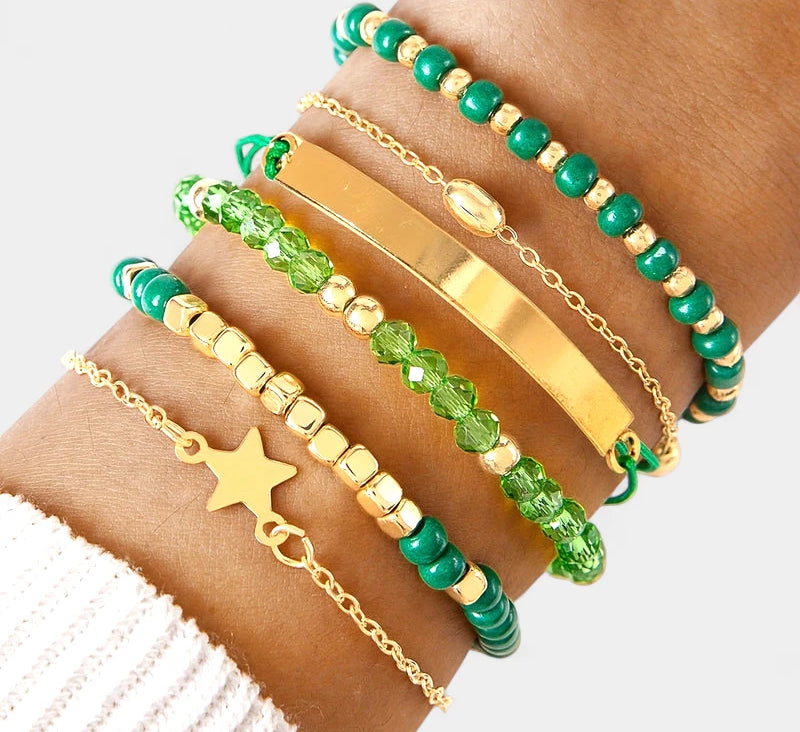 Virelle-Virelle | Dames armbandenset – Hars kralenwerk, Ster hangerdesign, Gelaagde stijl