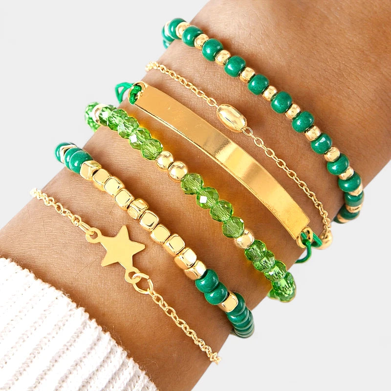 Virelle-Virelle | Dames armbandenset – Hars kralenwerk, Ster hangerdesign, Gelaagde stijl