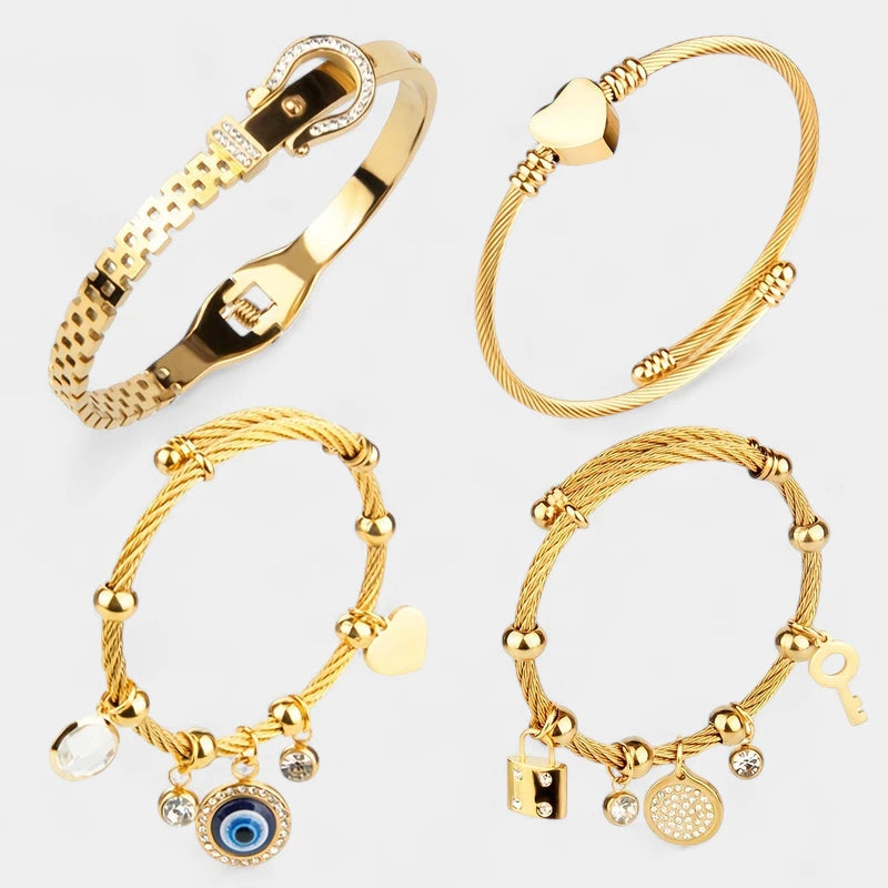 Virelle-Virelle | Dames armbandenset – Roestvrij staal, Slotdetail, Ophangende bedels