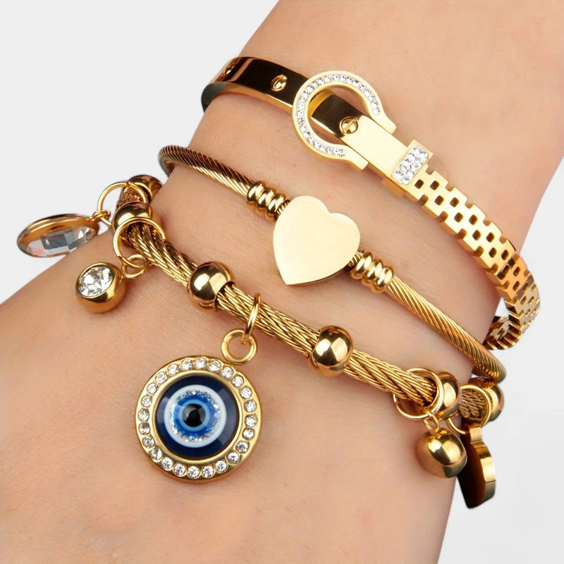 Virelle-Virelle | Dames armbandenset – Roestvrij staal, Slotdetail, Ophangende bedels