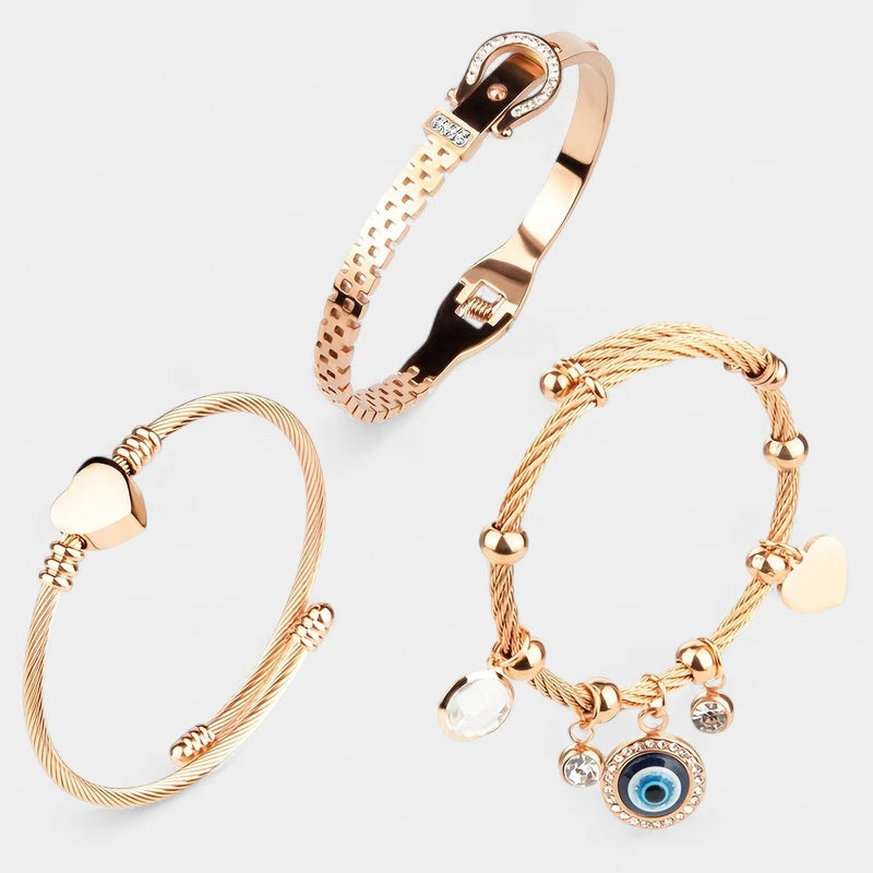 Virelle-Virelle | Dames armbandenset – Roestvrij staal, Slotdetail, Ophangende bedels