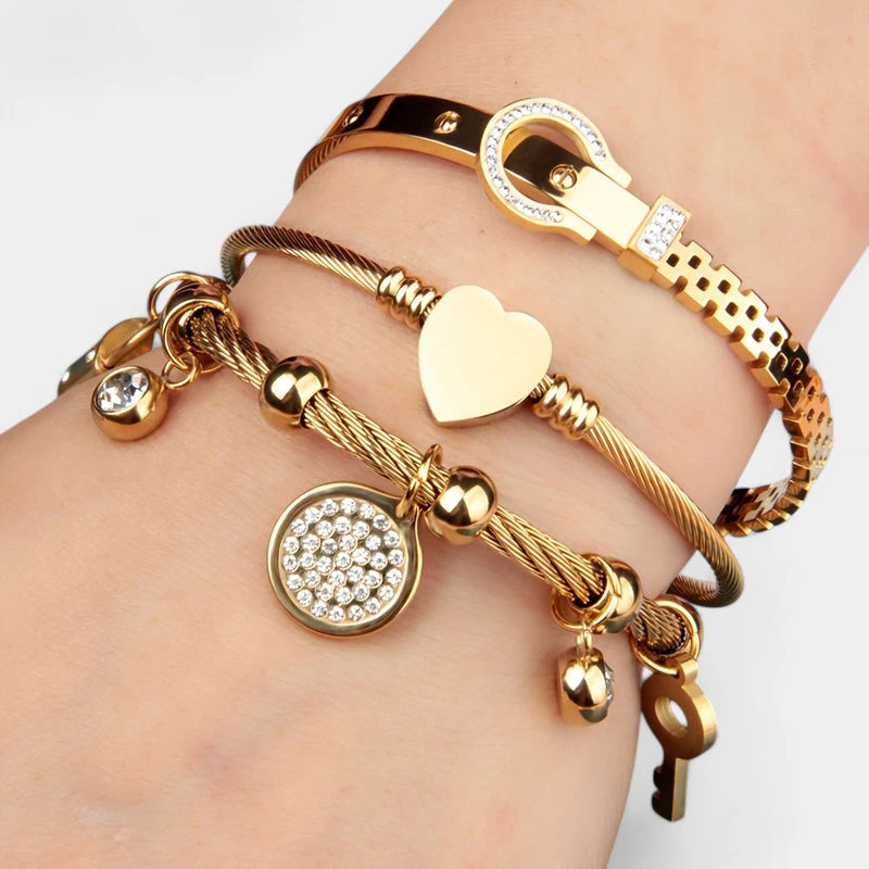 Virelle-Virelle | Dames armbandenset – Roestvrij staal, Slotdetail, Ophangende bedels