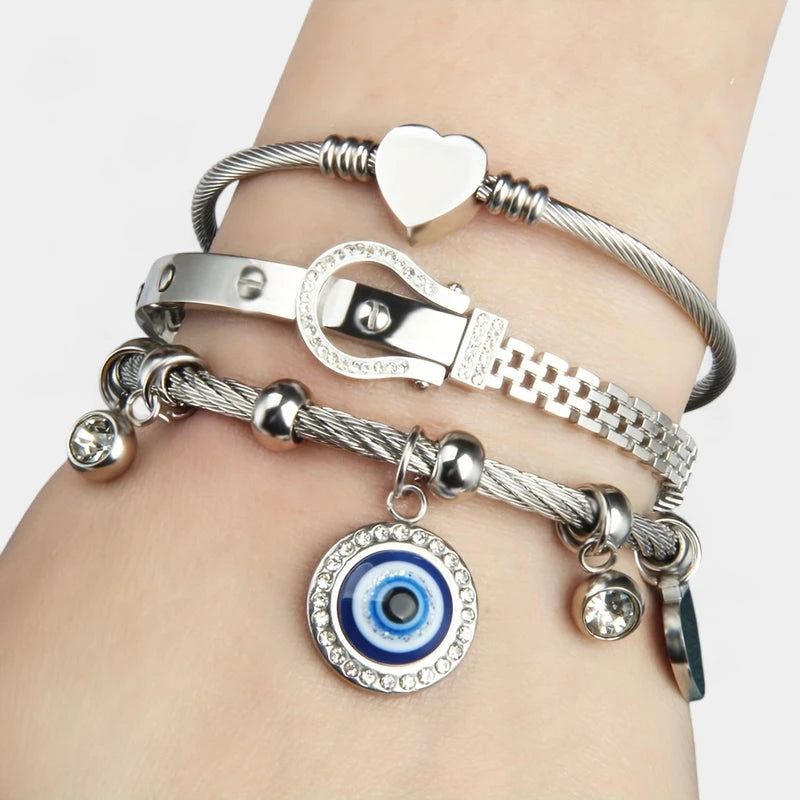 Virelle-Virelle | Dames armbandenset – Roestvrij staal, Slotdetail, Ophangende bedels