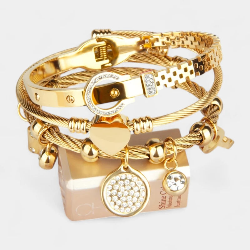 Virelle-Virelle | Dames armbandenset – Roestvrij staal, Slotdetail, Ophangende bedels