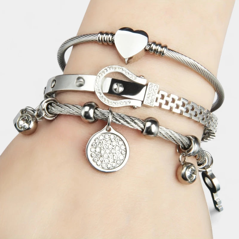 Virelle-Virelle | Dames armbandenset – Roestvrij staal, Slotdetail, Ophangende bedels