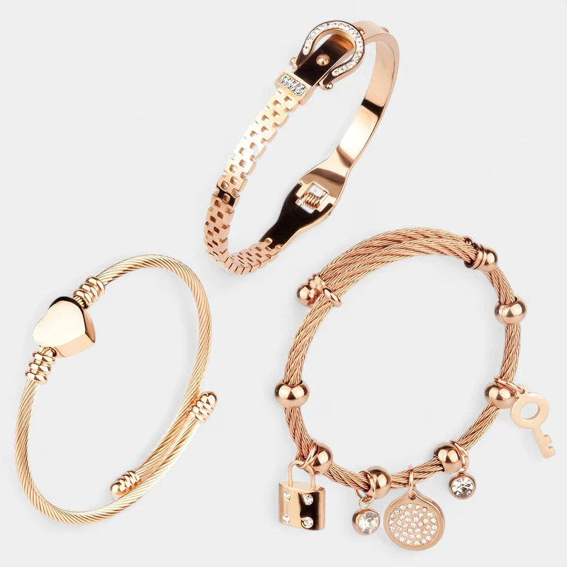 Virelle-Virelle | Dames armbandenset – Roestvrij staal, Slotdetail, Ophangende bedels