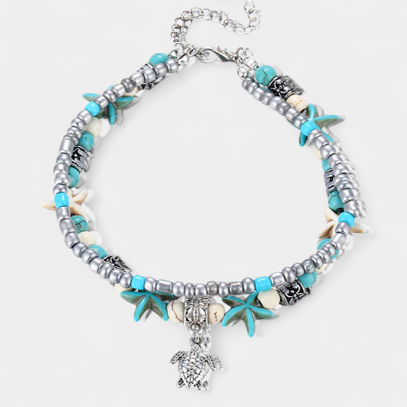 Virelle-Virelle | Dames enkelbandje – schildpad hanger, schelp details