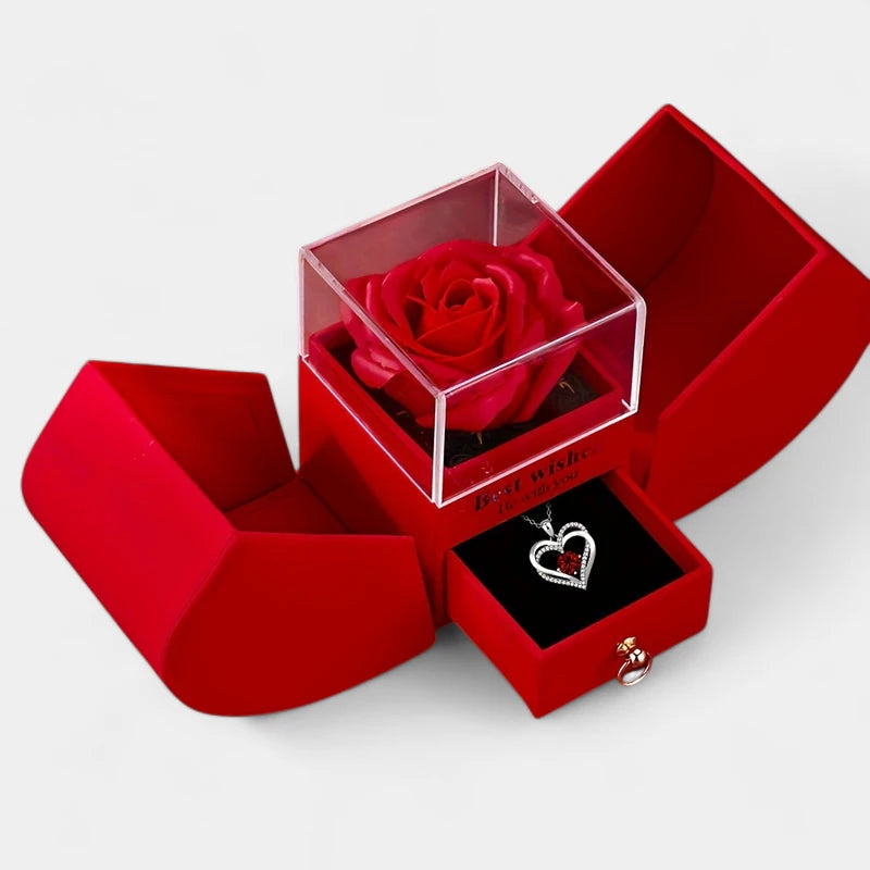 Virelle-Virelle | Dames ketting – Hartvormige hanger, 100‑talen gravure, Rode roos detail