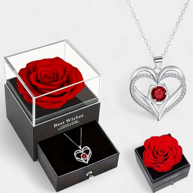 Virelle-Virelle | Dames ketting – Meerdere stenen hanger, Liefdesroos detail, Anti-allergisch materiaal