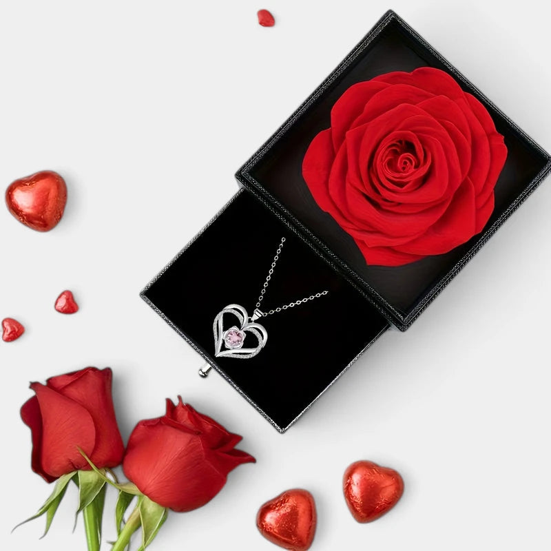 Virelle-Virelle | Dames ketting – Meerdere stenen hanger, Liefdesroos detail, Anti-allergisch materiaal