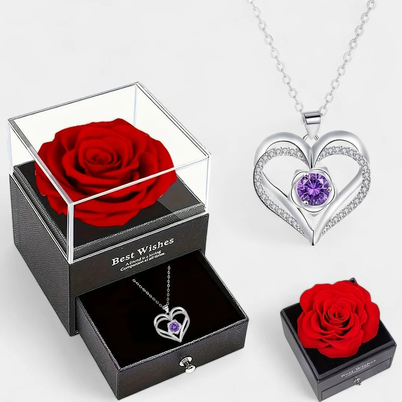 Virelle-Virelle | Dames ketting – Meerdere stenen hanger, Liefdesroos detail, Anti-allergisch materiaal