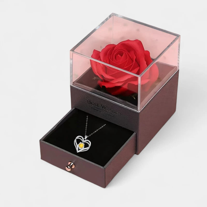 Virelle-Virelle | Dames ketting – Meerdere stenen hanger, Liefdesroos detail, Anti-allergisch materiaal