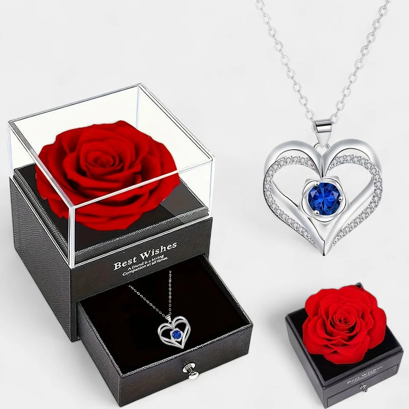 Virelle-Virelle | Dames ketting – Meerdere stenen hanger, Liefdesroos detail, Anti-allergisch materiaal