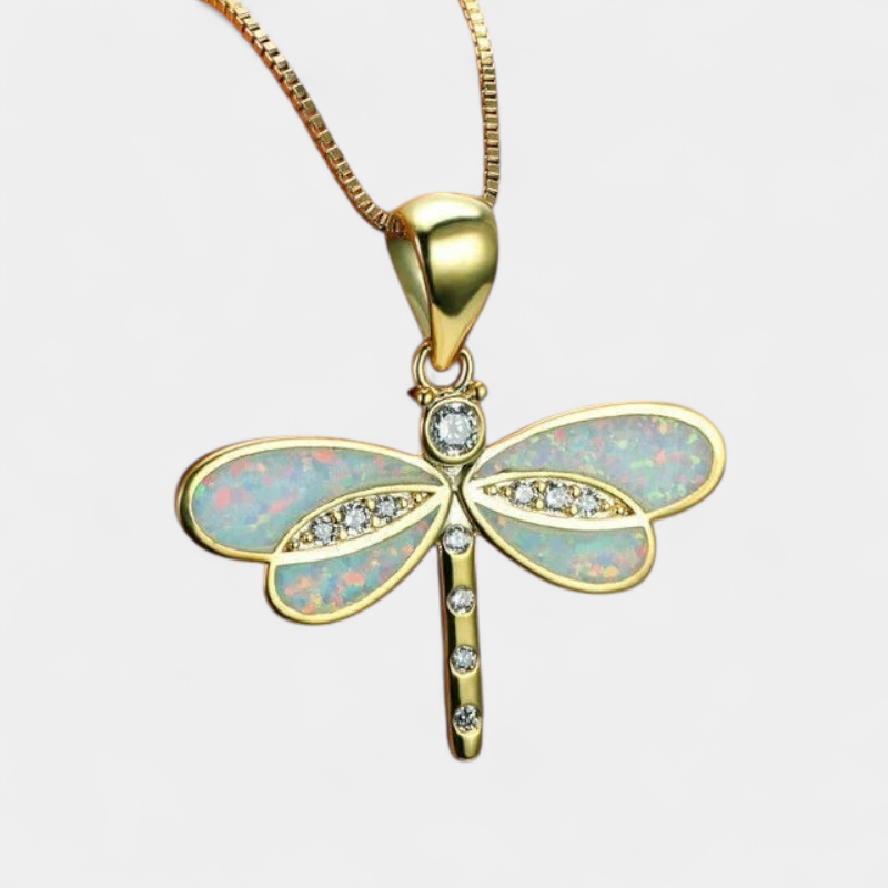 Virelle-Virelle | Dames ketting – libellen hanger, opaal detail