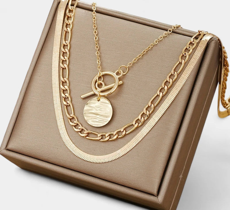 Virelle-Virelle | Dames kettingset – Zinklegering, Gelaagde slangenschakel, Munt hanger