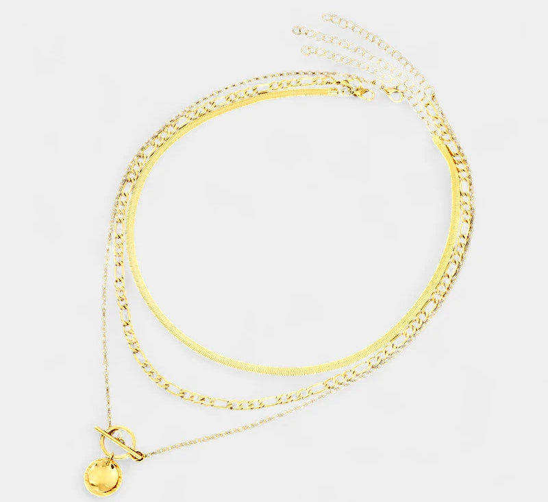 Virelle-Virelle | Dames kettingset – Zinklegering, Gelaagde slangenschakel, Munt hanger