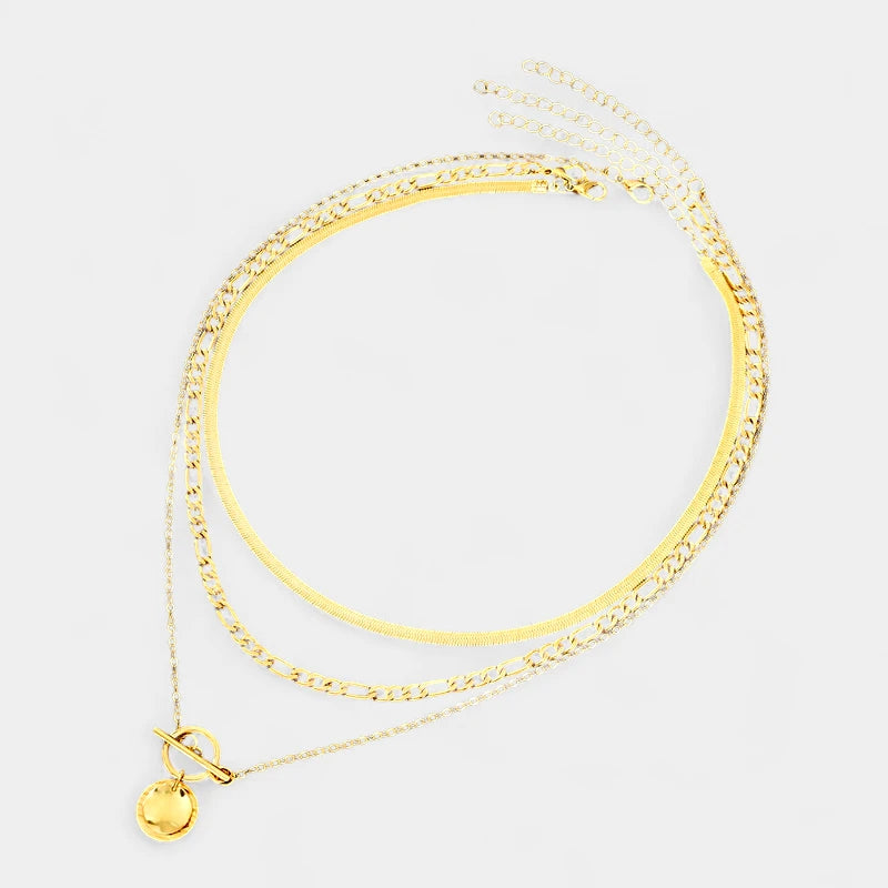 Virelle-Virelle | Dames kettingset – Zinklegering, Gelaagde slangenschakel, Munt hanger