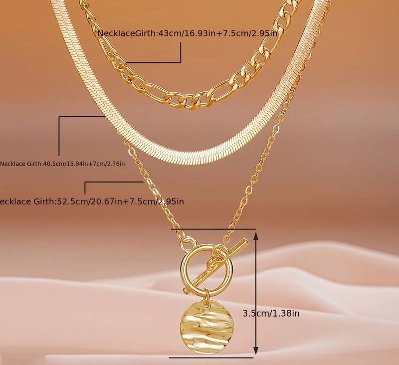 Virelle-Virelle | Dames kettingset – Zinklegering, Gelaagde slangenschakel, Munt hanger