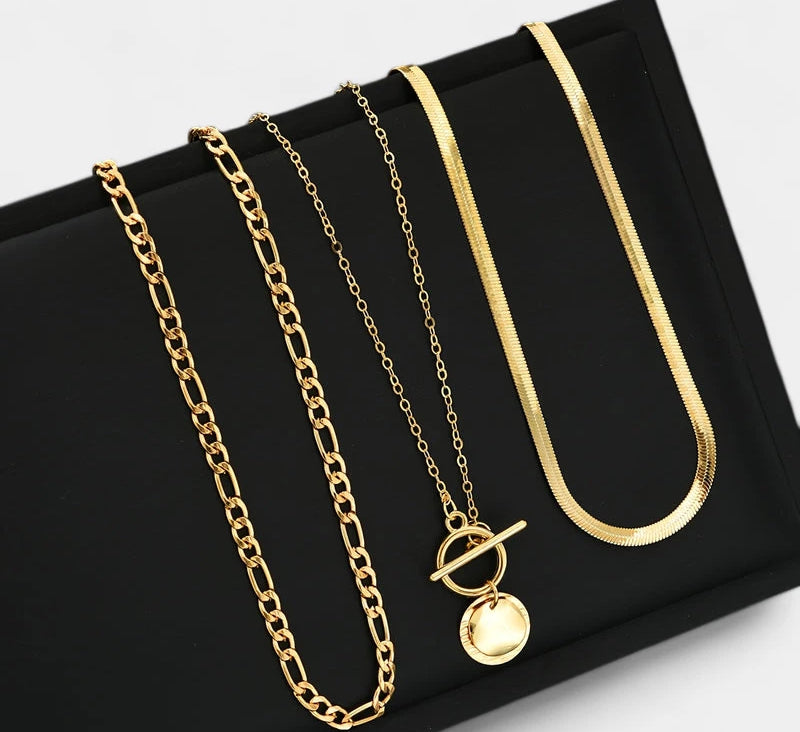 Virelle-Virelle | Dames kettingset – Zinklegering, Gelaagde slangenschakel, Munt hanger