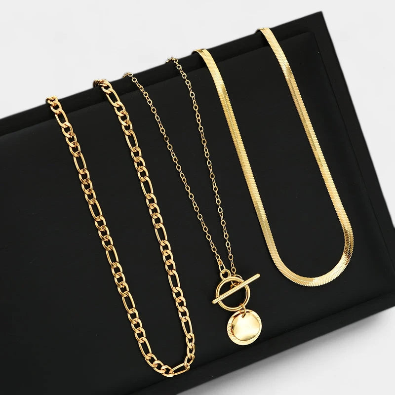 Virelle-Virelle | Dames kettingset – Zinklegering, Gelaagde slangenschakel, Munt hanger