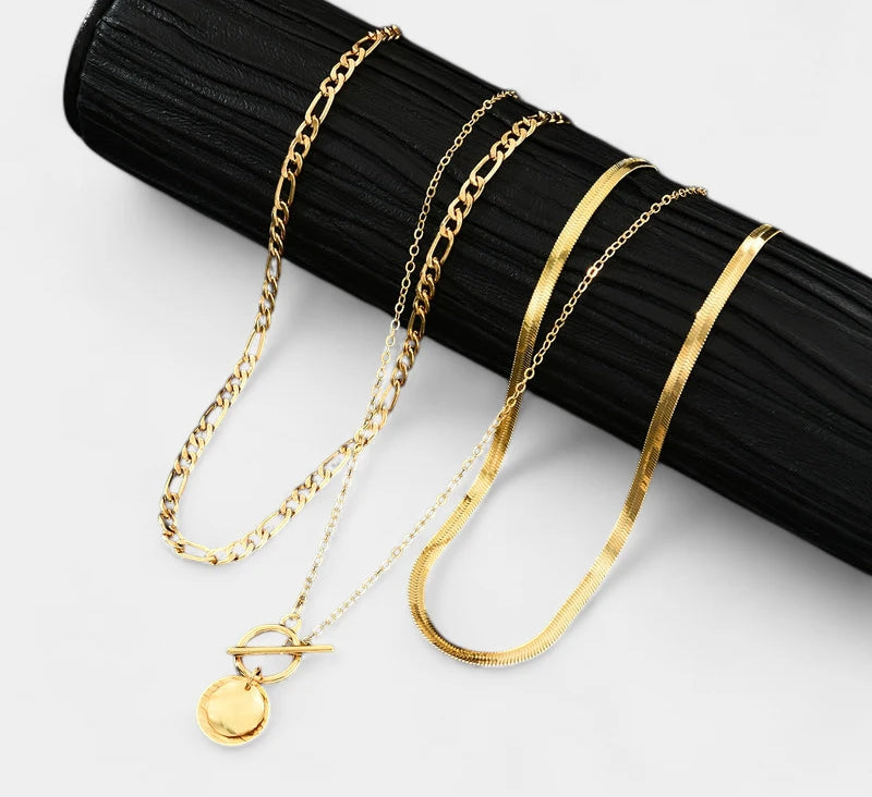 Virelle-Virelle | Dames kettingset – Zinklegering, Gelaagde slangenschakel, Munt hanger
