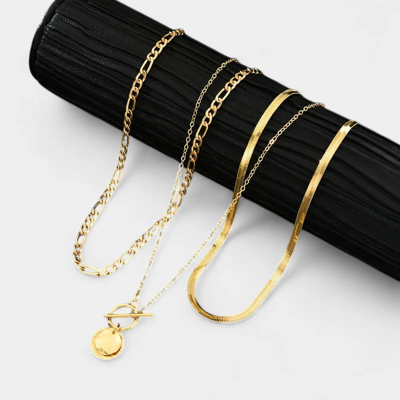 Virelle-Virelle | Dames kettingset – Zinklegering, Gelaagde slangenschakel, Munt hanger