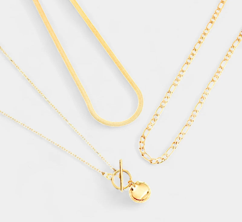 Virelle-Virelle | Dames kettingset – Zinklegering, Gelaagde slangenschakel, Munt hanger