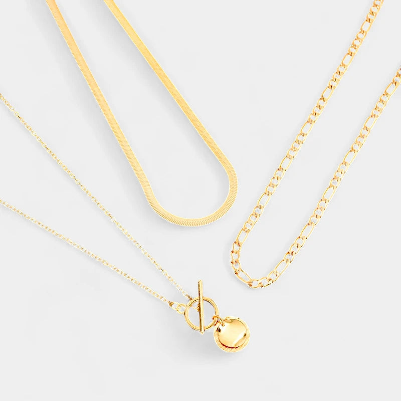 Virelle-Virelle | Dames kettingset – Zinklegering, Gelaagde slangenschakel, Munt hanger