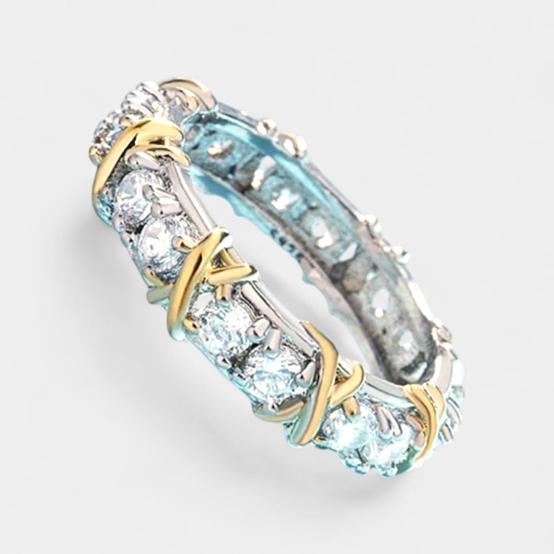 Virelle-Virelle | Dames ring – platina afwerking, kruisdetail, subtiele gravure