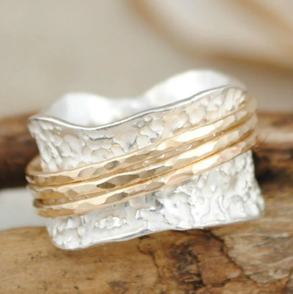 Virelle-Virelle | Dames spinner ring β Draaibaar ontwerp, vintage stijl, gemengde metalen