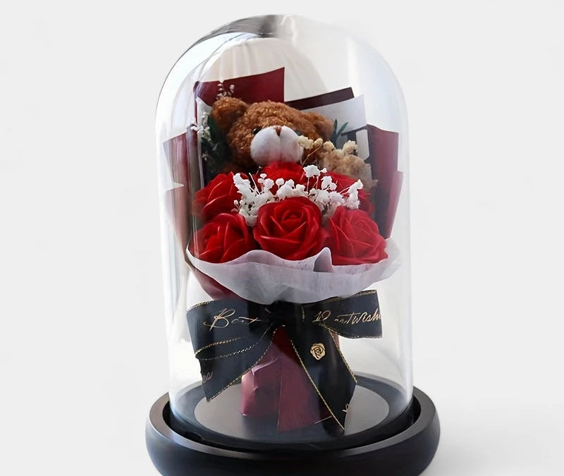 Virelle-Virelle | Dames woondecoratie – Glazen stolp, Realistische kunstrozen, Elegant bloemstuk