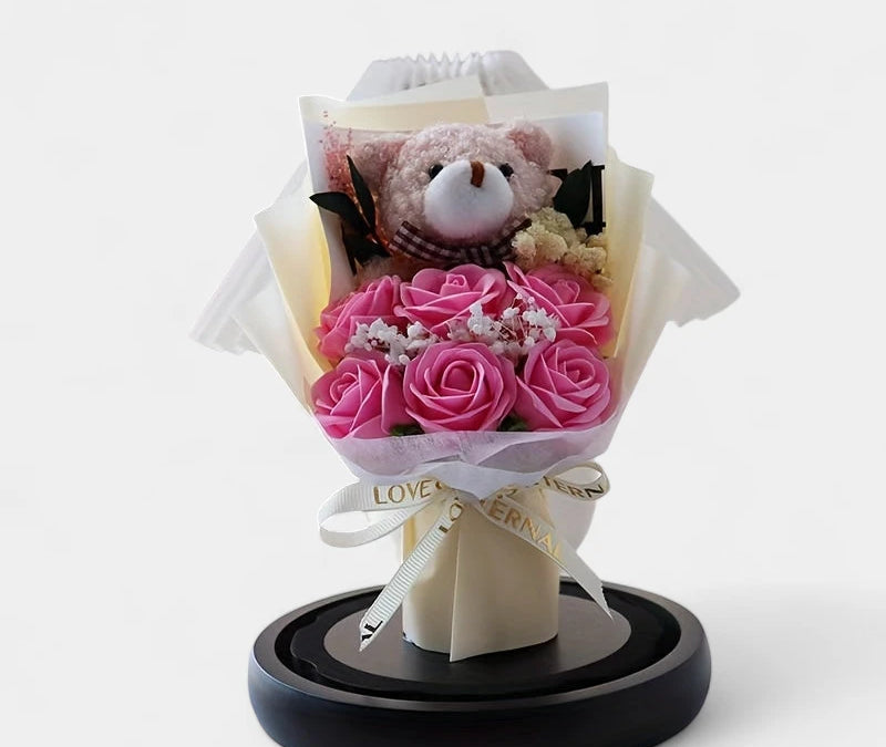 Virelle-Virelle | Dames woondecoratie – Glazen stolp, Realistische kunstrozen, Elegant bloemstuk