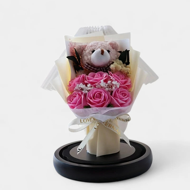 Virelle-Virelle | Dames woondecoratie – Glazen stolp, Realistische kunstrozen, Elegant bloemstuk