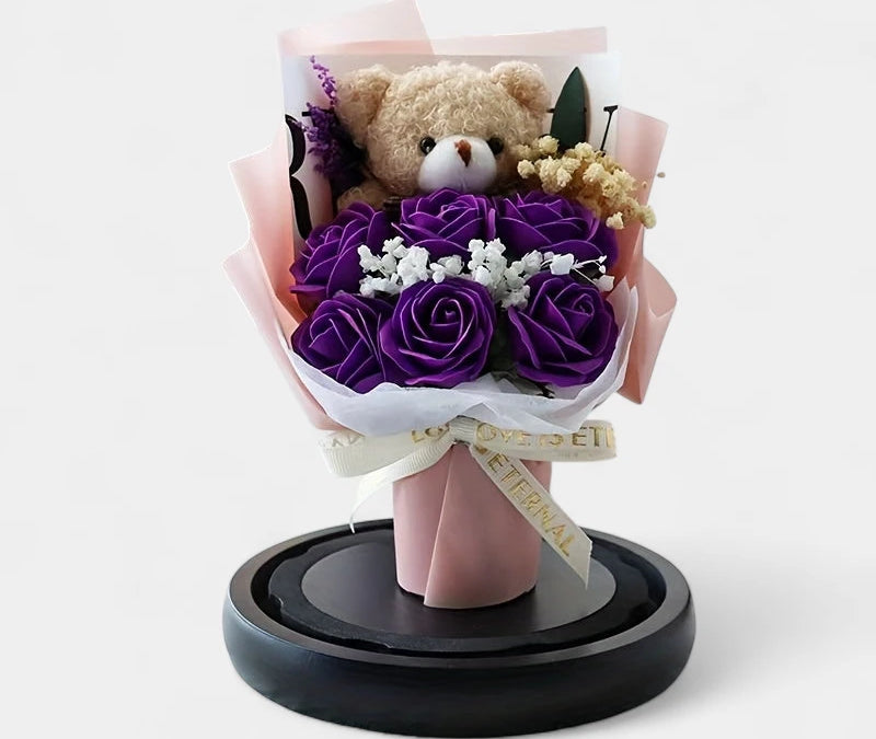 Virelle-Virelle | Dames woondecoratie – Glazen stolp, Realistische kunstrozen, Elegant bloemstuk