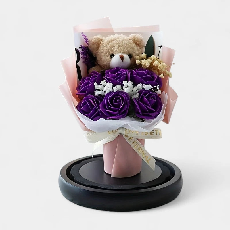 Virelle-Virelle | Dames woondecoratie – Glazen stolp, Realistische kunstrozen, Elegant bloemstuk