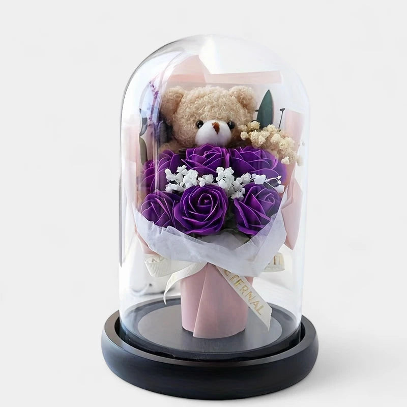 Virelle-Virelle | Dames woondecoratie – Glazen stolp, Realistische kunstrozen, Elegant bloemstuk