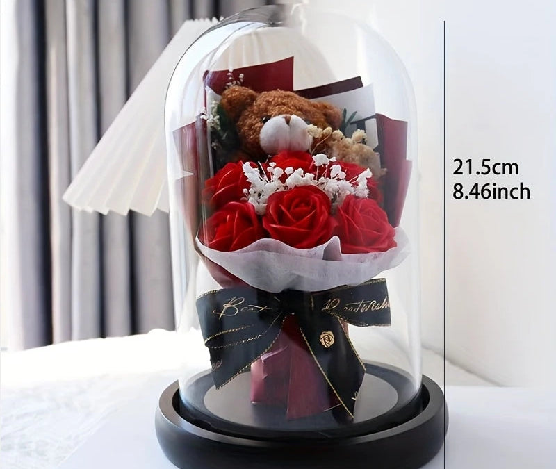 Virelle-Virelle | Dames woondecoratie – Glazen stolp, Realistische kunstrozen, Elegant bloemstuk