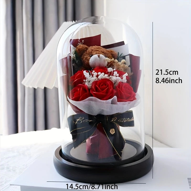 Virelle-Virelle | Dames woondecoratie – Glazen stolp, Realistische kunstrozen, Elegant bloemstuk