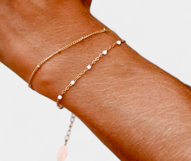 Virelle-Virelle | Damesarmband – Dubbele witte kralen, verstelbare sluiting