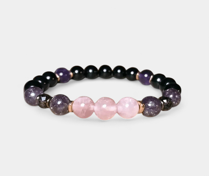 Virelle-Virelle | Damesarmband – Edelsteenkralen 8 mm rozekwarts, obsidiaan, amethist