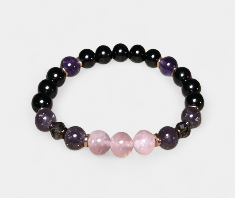 Virelle-Virelle | Damesarmband – Edelsteenkralen 8 mm rozekwarts, obsidiaan, amethist