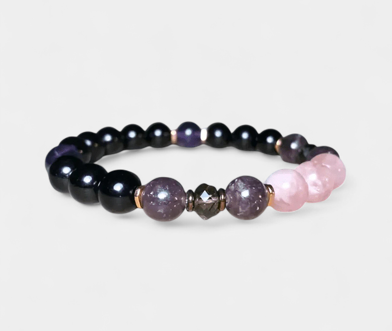 Virelle-Virelle | Damesarmband – Edelsteenkralen 8 mm rozekwarts, obsidiaan, amethist