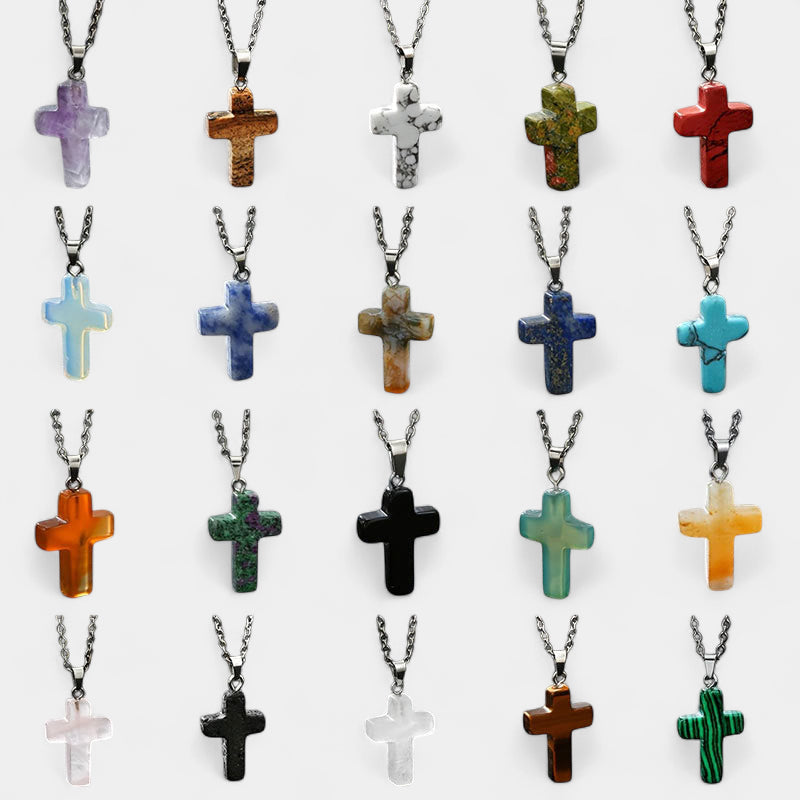 Virelle-Virelle | Damesketting – Edelsteen kruis-hanger, fijn schakelketting