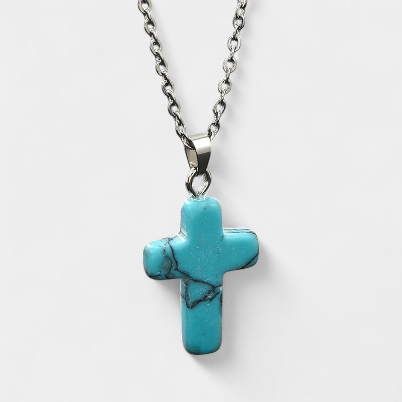 Virelle-Virelle | Damesketting – Edelsteen kruis-hanger, fijn schakelketting