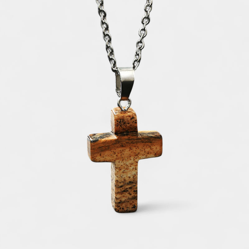 Virelle-Virelle | Damesketting – Edelsteen kruis-hanger, fijn schakelketting