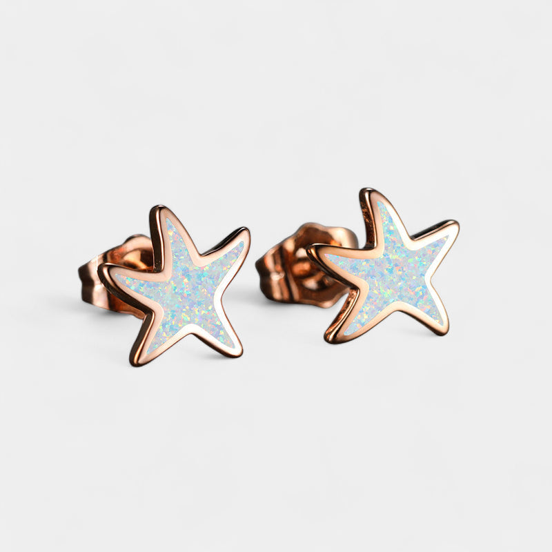 Virelle-Virelle | Damesoorbellen – Blauw opaal zeester-inleg, zilveren post