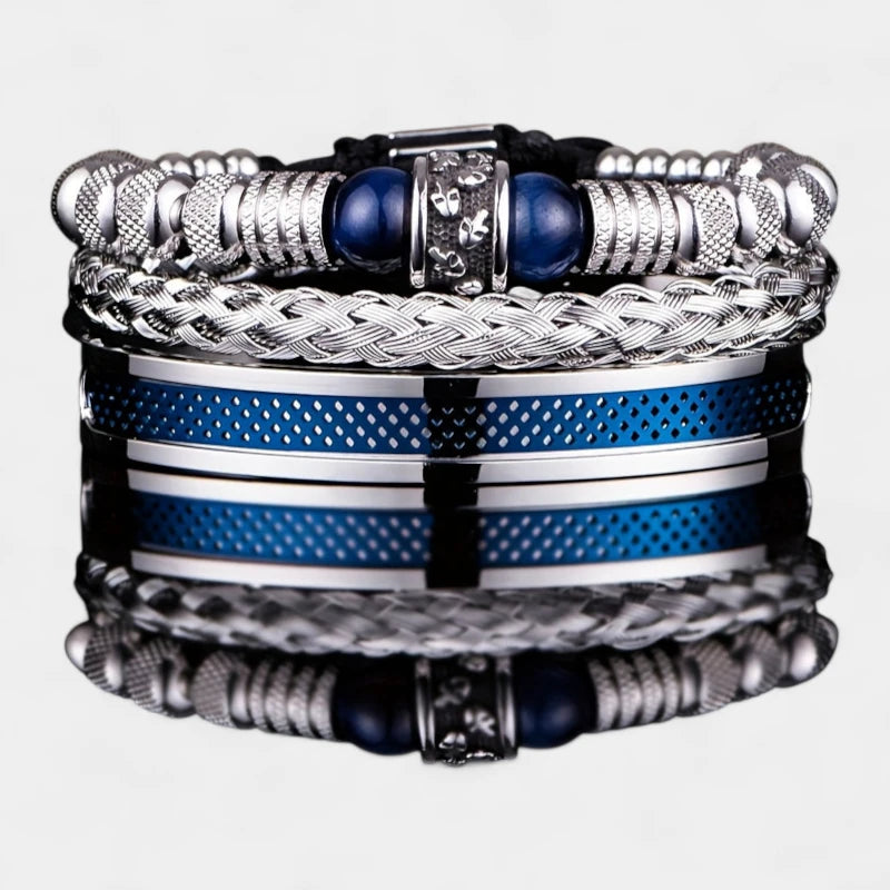 Virelle-Virelle | Heren Armband – Roestvrij staal, Vintage ontwerp, Tijgeroog kralen, Set van drie